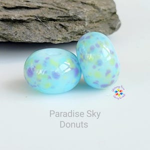 Lampwork Beads Handmade, Opal Sky Paradise Pair, Donut Beads magenta purple blue green  made to order