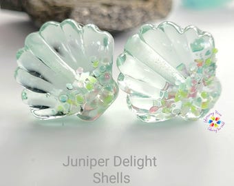 Artisan Glass Shell Beads – Juniper Delight, Beachy Lampwork for Jewelry Designers  made to order
