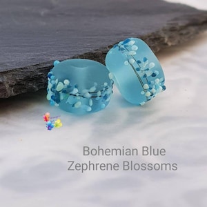 Lampwork kralen handgemaakt, boho blauw zephrene bossom bloesem zeeglas paar op bestelling gemaakt