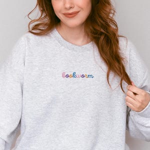 Bookworm Embroidered Sweatshirt, Bookish Oversized Sweatshirt, Cozy Book Lover Gift, Bookish Aesthetic Pullover for Readers, Booktok