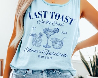 Camiseta sin mangas "Último brindis en la costa" para despedida de soltera / Camisetas personalizadas para despedida de soltera en la playa / Camisetas sin mangas para el grupo de la novia / Conjunto para despedida de soltera en la costa