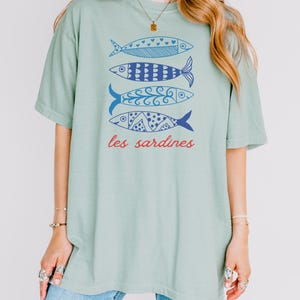 Les Sardines T-Shirt: Comfort Colors Nautical French Coastal Tee