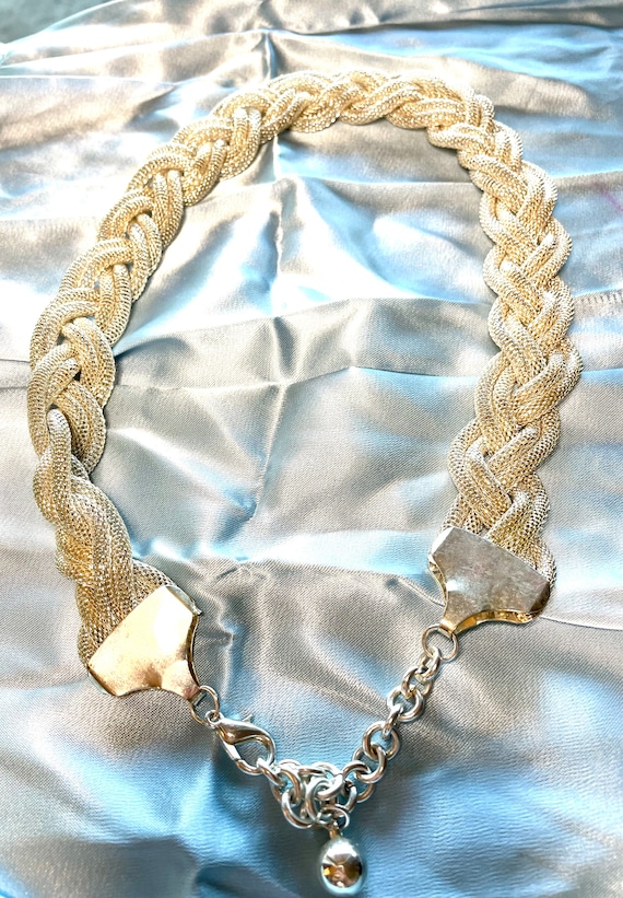 Vintage Silvertone Chunky Mesh Braided Rope Neckla