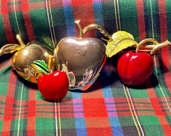 Vintage Set of Costume Jewelry Apple Pins