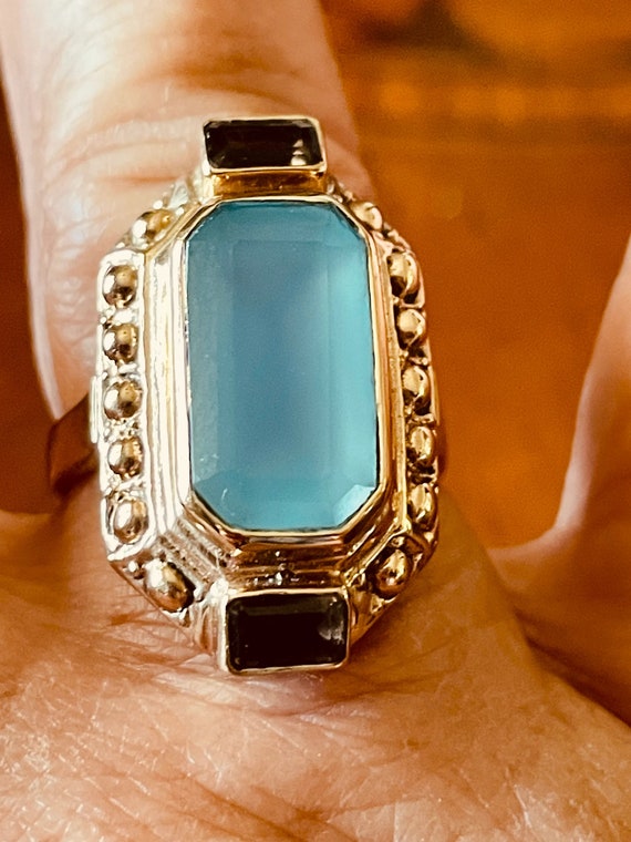 Vintage Gold and Aquamarine Blue Chalcedony Nicky 