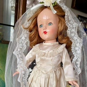 vintage doll in wedding dress cute Vintage Bride Doll Wedding Fashion Doll 20 In Tall, Redressed, 1950s