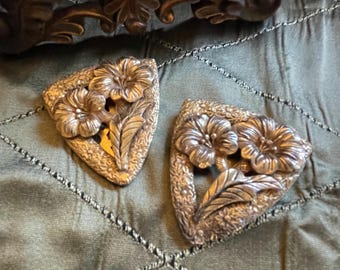Antique Gold Floral Art Nouveau Dress Clips