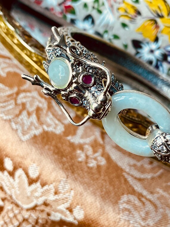 Sterling Silver Ruby and Jade Dragon Bracelet - image 12