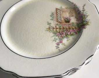 Antique  White andPlatinum Rimmed  Dessert Plates( W.S. George, Lido Canarytone, Breakfast Nook,USA)
