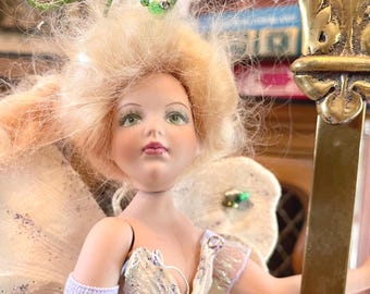 Artisan Mermaid Fairy Doll: Bisque Porcelain, Mohair Hair