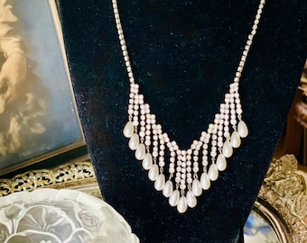 Vintage Pearl and Rhinestone Art Deco Necklace