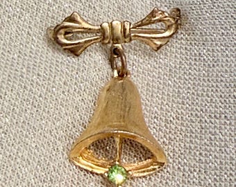 Vintage Gold Bow and Bell Jewelry Pin