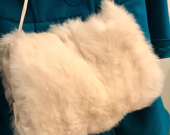 Vintage White Winter Hand Warming Fur Muff