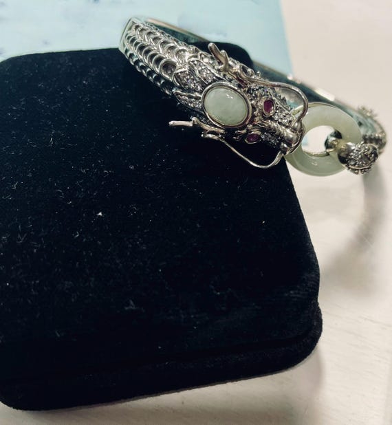 Sterling Silver Ruby and Jade Dragon Bracelet - image 15