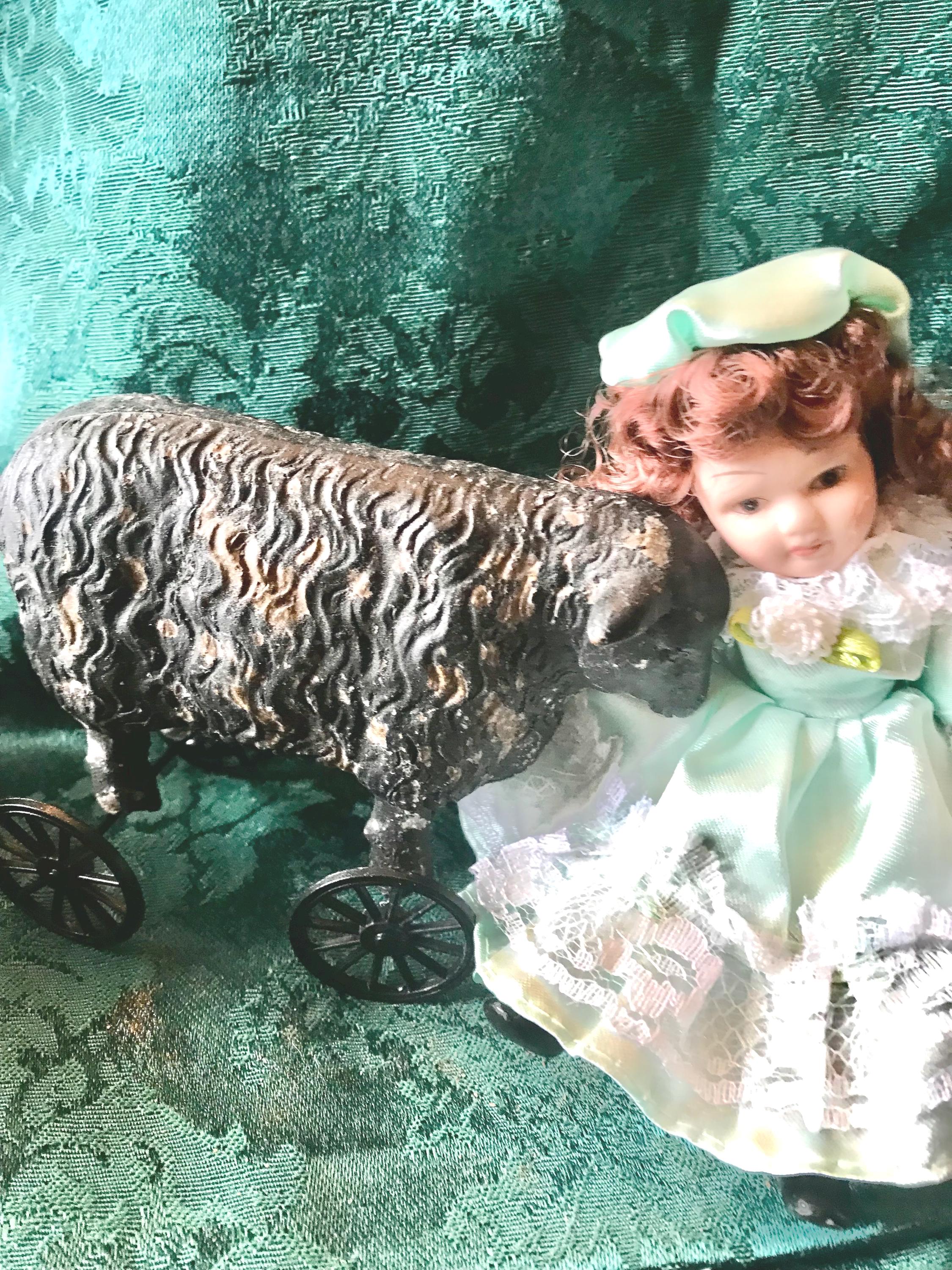 Antique doll 　Sheep Vintage Bisque Doll and Toy Black Sheep - Etsy