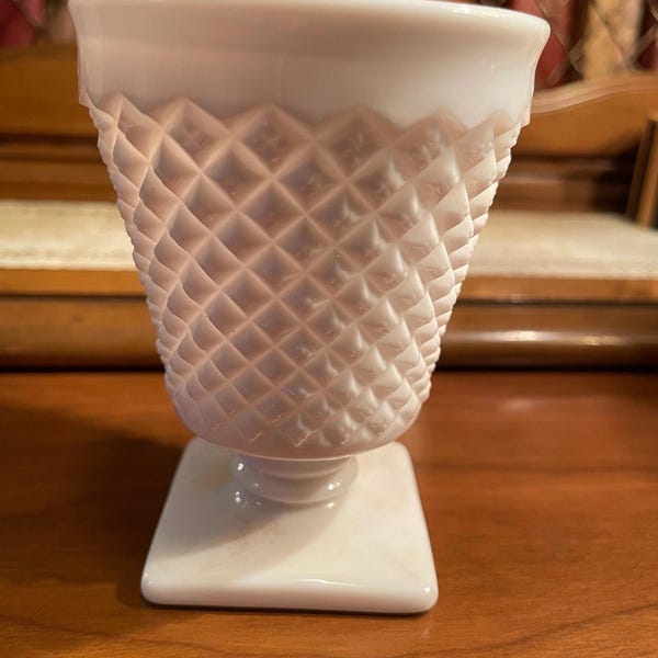 Antique Milk Glass Diamond Pattern Vase