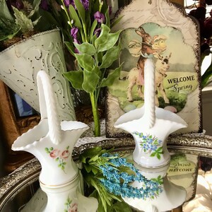 White Milk Glass Westmoreland Floral Flower Basket