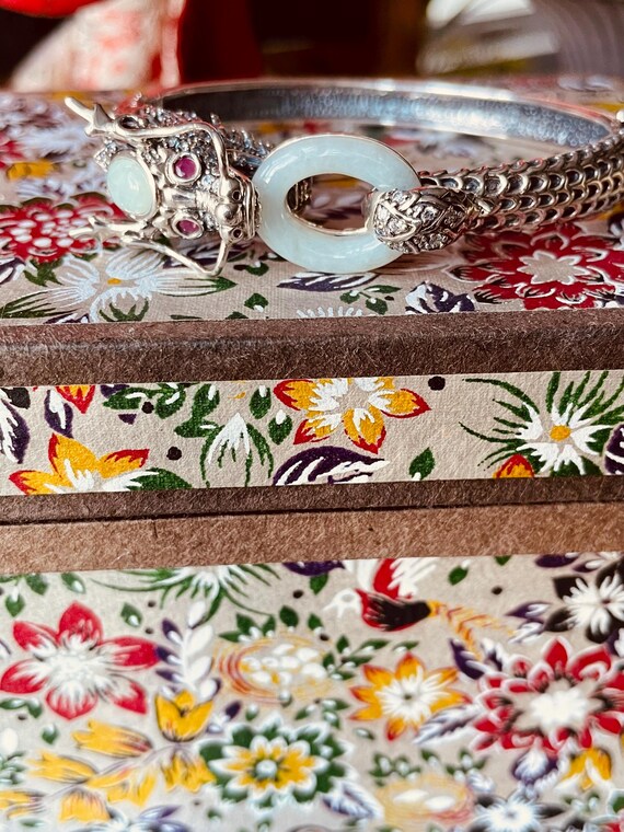 Sterling Silver Ruby and Jade Dragon Bracelet - image 5