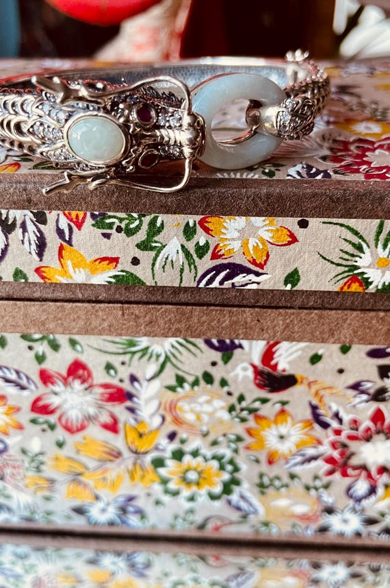 Sterling Silver Ruby and Jade Dragon Bracelet - image 4