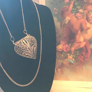 Silver Filigree Pendant Heart Locket Necklace