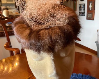 Vintage 1950's Mink Pill Box Ladies Hat