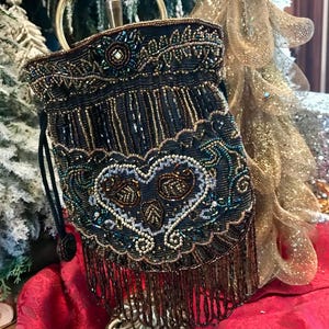 Vintage Black Beaded Flapper Style Evening Purse