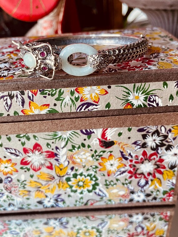 Sterling Silver Ruby and Jade Dragon Bracelet - image 2