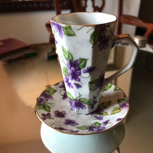 Violet Flower Chintz Demitasse Cup and Saucer