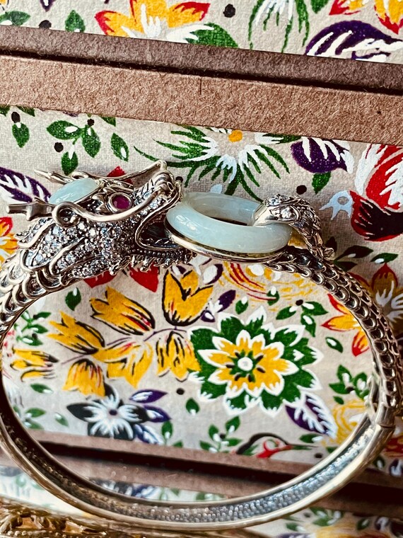 Sterling Silver Ruby and Jade Dragon Bracelet - image 10