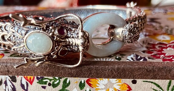 Sterling Silver Ruby and Jade Dragon Bracelet - image 17
