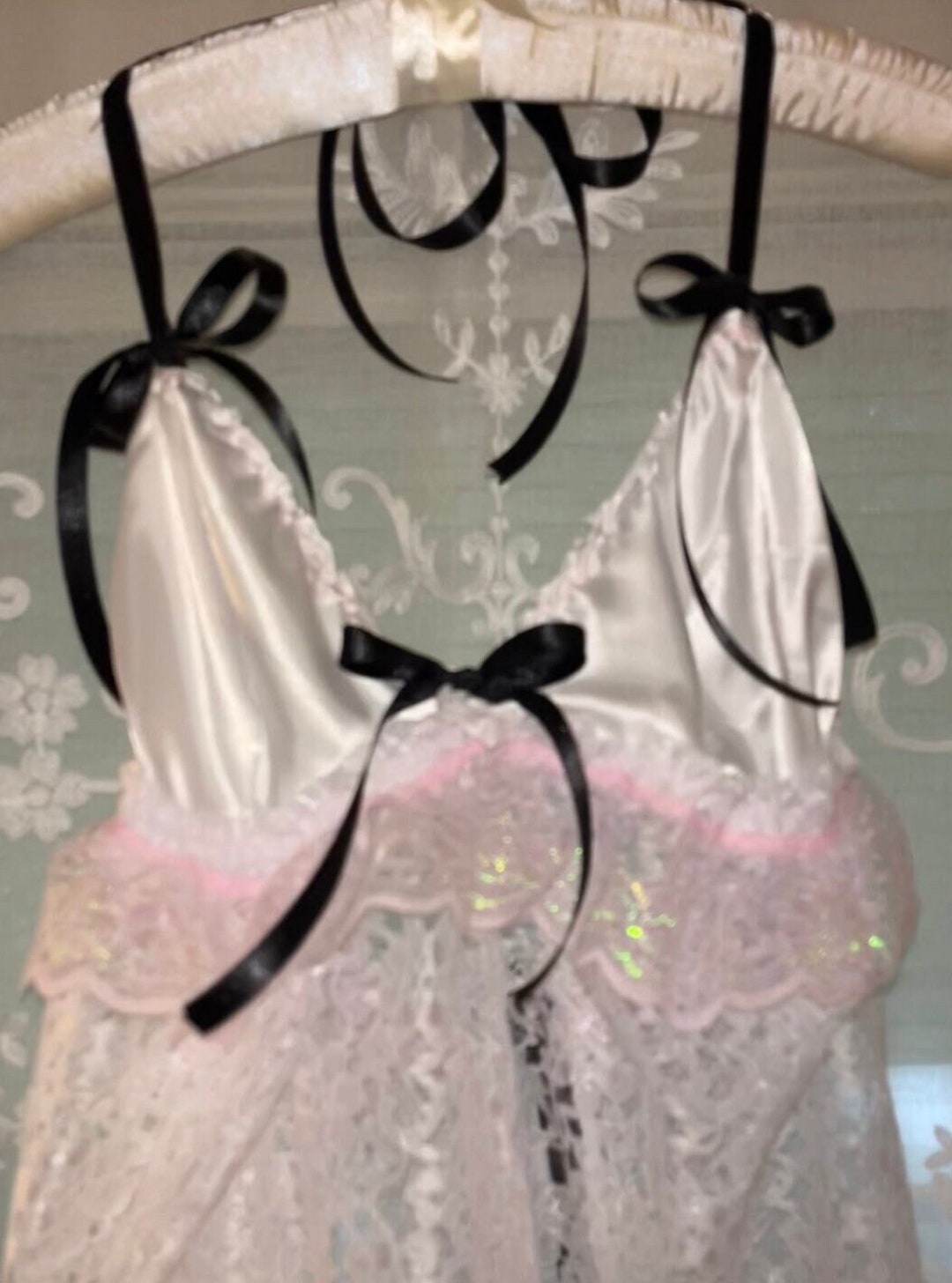 White & Black Pink Lace Ribbon Bow Coquette Dress S M L - Etsy