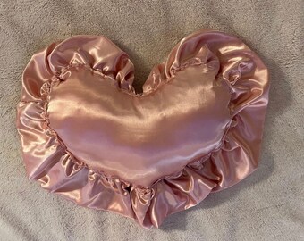 Sold***satin heart shaped ruffle pink gold decorative throw pillow***Sold