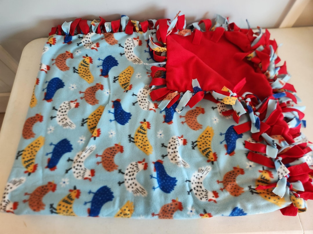 Fleece Tie Blanket---chickens on Light Blue With Red Reverse - Etsy