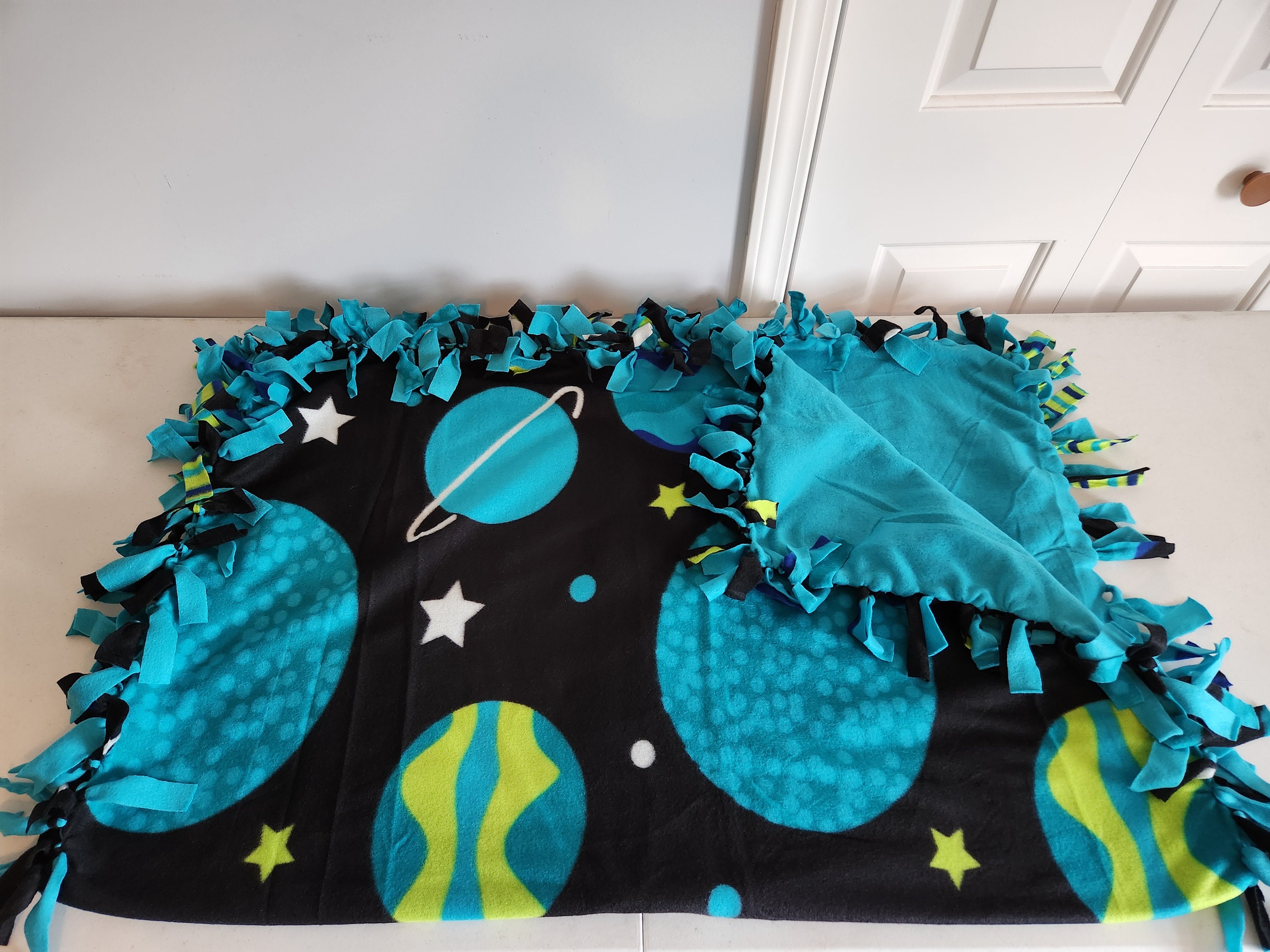 Fleece Tie Blanket Space Planets Stars
