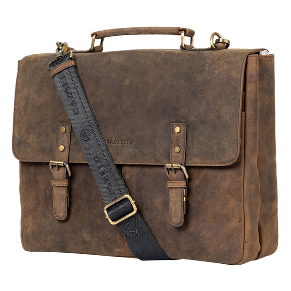 Vintage Brown Leather Briefcase | Handcrafted 40x10.5x32 cm | Padded Laptop Sleeve