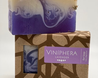 Viniphera - Signature Lavender Soap Bar - All Natural Soap Bar voor mannen en vrouwen - Gezichts- en lichaamszeep - Geurende luxe badzeep, 5,6 Oz Bar