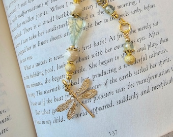 Dragonfly Beaded Bookmark, Gift for Readers and Book Lovers, Nature Theme