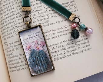 Cactus Bookmark, Vintage Style Velvet Ribbon Bookmarker, Gift for Her, Bookworm Gift
