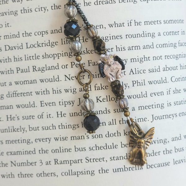 Handmade Beaded Bookmark with Adorable Tiny Gargoyle Bead and Charm