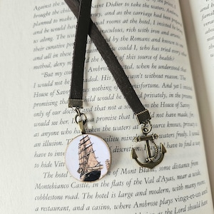 Sailing Ship Bookmark, Vintage Style Leather Bookmarker, Men's Reader Gift, Father's Day