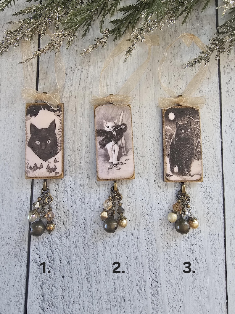 Handmade Whimsical Christmas Ornaments Featuring Yule Cat, Jólakötturinn, and Krampus Cat image 2