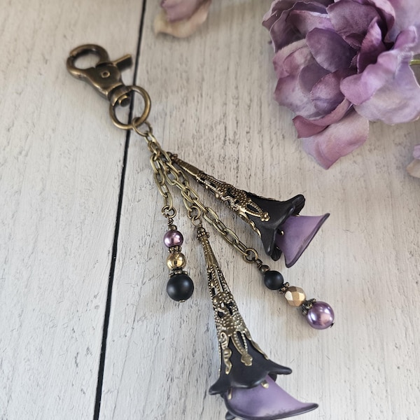 Dark Gothic Purple and Black Bag or Purse Tassel, Perfect Accessory to Clip Anywhere