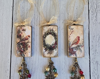 Handmade Yule Ornaments, Winter Birds and Wreath