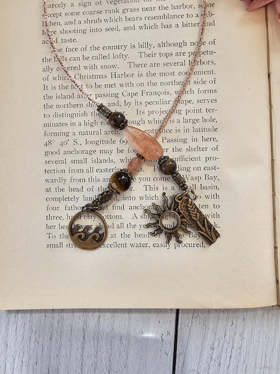 Goddess Circe Themed Beaded Bookmark, Tiger Eye and Sunstone Bookmarker