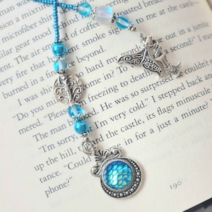 Mermaid Bookmark, Mermaid Glass Beads and Scales, Whale, Mermaid Tail, Beaded Book Thong, Fantasy Book Lover Gift, Mother Gift