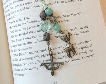 Goddess of the Hunt Beaded Bookmark - Archery Bow and Deer Charms