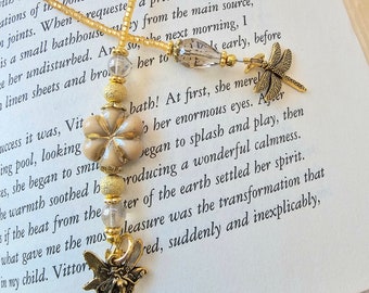 Fairy Beaded Bookmark, Reader Gift Book Thong with Dragonfly Charm