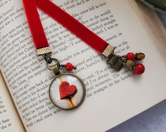 Red Heart Bookmark, Velvet Ribbon Bookmark, Reader Gift, Book Lover Gift, Valentine Gift
