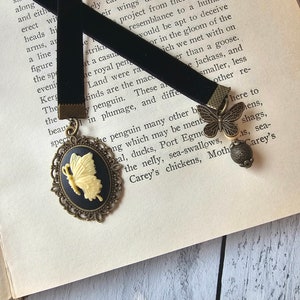 Butterfly Cameo Bookmark, Vintage Style Velvet Bookmarker, Victorian Style Reader Gift
