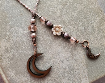 Boho Moon Bookmark, Flower Beaded Bookmarker, Moon Lover Reader Gift, Teacher Gift, Mother Gift